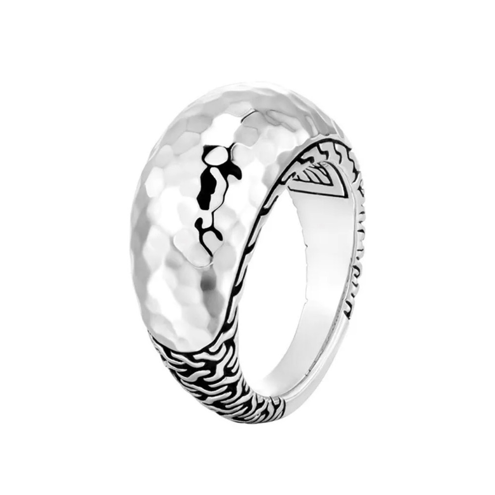 JH Sterling Silver Classic Chain Hammered & Dome Ring Size 7 (2 Rings) - Picture 3 of 9